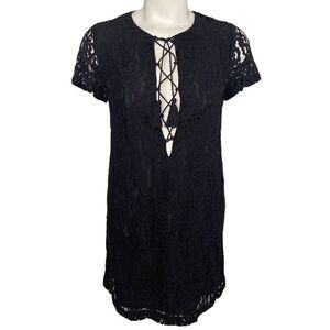 Forever 21 Black Lace Plunging Lace Up Neckline Dress sz‎ Small NEW